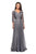 La Femme - 27153 Sheer Lace Quarter Sleeves Empire Waist Chiffon Gown In Silver