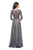 La Femme - 27153 Sheer Lace Quarter Sleeves Empire Waist Chiffon Gown In Silver