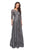 La Femme - 27885 Lace Quarter Length Sleeve Bateau A-line Dress In Gray