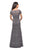 La Femme - 26875 Short Sleeve Lace Bateau Trumpet Dress In Gray