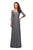La Femme - 26427 Floral Lace Sheer Quarter Sleeve Sheath Gown In Silver