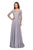 La Femme - 27235 Illusion V-Neck Quarter Sleeve Appliqued Gown In Silver
