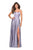 La Femme - 26977 Fitted Scoop Pleated Gown with Slit In Gray