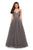La Femme - 27535 Crisscross Ruched Bodice Tulle Gown In Gray and Silver