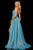 Sherri Hill - 52977 Long Surplice V-Neck High Slit Dress In Blue and Silver