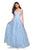 La Femme - 27759 Floral Embroidered Deep V-neck A-line Dress In Blue
