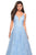 La Femme - 27759 Floral Embroidered Deep V-neck A-line Dress In Blue
