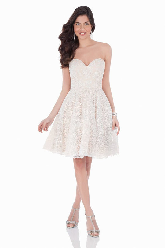 Terani Couture - 1621H1045 Lace Sweetheart A-Line Dress in White