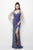 Primavera Couture - 1147 Sequined Deep V-neck Dress in Blue