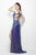 Primavera Couture - 1147 Sequined Deep V-neck Dress in Blue