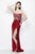 Primavera Couture - 1155 Strapless Scroll Motif Sheath Gown in Red