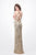 Primavera Couture - 1181 Sequined V-neck Sheath Dress in Neutral and Gold