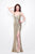 Primavera Couture - 1181 Sequined V-neck Sheath Dress in Neutral and Gold