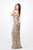 Primavera Couture - 1181 Sequined V-neck Sheath Dress in Neutral and Gold