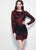 Primavera Couture - 1317 Long Sleeve Sequined Cocktail Dress in Black and Red