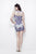 Primavera Couture - 1318 Sheered Neckline Mini Dress in Neutral and Blue