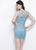 Primavera Couture - 1322 Sequined V-Neck Cocktail Dress in Blue
