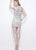 Primavera Couture - 1322 Sequined V-Neck Cocktail Dress in Neutral
