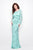 Primavera Couture - 1438 Floral Ornate Long Sleeve Gown in Blue and Green