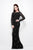 Primavera Couture - 1438 Floral Ornate Long Sleeve Gown in Black