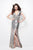 Primavera Couture - 1443 Embellished Deep V-Neck Sheath Dress in Neutral