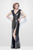 Primavera Couture - 1443 Embellished Deep V-Neck Sheath Dress in Gray