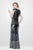 Primavera Couture - 1443 Embellished Deep V-Neck Sheath Dress in Gray