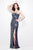 Primavera - 1513 Sequined V-Neck Sheath Dress in Blue