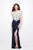 Primavera - 1573 Laced Deep V-Neck Sheath Dress in Blue and White