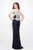 Primavera - 1573 Laced Deep V-Neck Sheath Dress in Blue and White