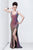 Primavera Couture - 9500 Sparkling V-Neck Cutout Evening Dress in Black and Purple
