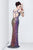 Primavera Couture - 9500 Sparkling V-Neck Cutout Evening Dress in Black and Purple