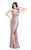 Primavera Couture - 9500 Sparkling V-Neck Cutout Evening Dress in Neutral