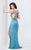 Primavera Couture - 9500 Sparkling V-Neck Cutout Evening Dress in Blue
