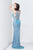 Primavera Couture - 9830 V-Neck Sequined Striped Evening Gown in Blue
