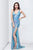 Primavera Couture - 9830 V-Neck Sequined Striped Evening Gown in Blue