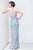 Primavera Couture - 9830 V-Neck Sequined Striped Evening Gown in White