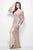 Primavera Couture - 9929 Longsleeved V-Neck Sequined Evening Gown in Neutral
