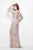 Primavera Couture - 9929 Longsleeved V-Neck Sequined Evening Gown in Neutral