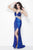 Primavera Couture - 9958 Bejeweled V-Neck Cutout Evening Gown in Blue