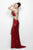 Primavera Couture - 9958 Bejeweled V-Neck Cutout Evening Gown in Blue in Red