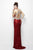 Primavera Couture - 9958 Bejeweled V-Neck Cutout Evening Gown in Blue in Red