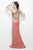 Primavera Couture - 9958 Bejeweled V-Neck Cutout Evening Gown in Blue in Pink