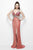 Primavera Couture - 9958 Bejeweled V-Neck Cutout Evening Gown in Blue in Pink