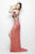 Primavera Couture - 9958 Bejeweled V-Neck Cutout Evening Gown in Blue in Pink