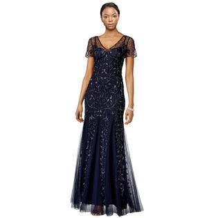 Adrianna Papell - 91918840 Beaded Illusion V-neck Sheath Dress in Blue