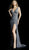Jovani - 58505 Plunging V-Neck Beaded High Slit Gown in Gray
