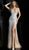 Jovani - 59846 Crisscross Strapped Bejeweled High Slit Gown in Silver and Neutral