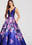 Ellie Wilde - EW118006 Ornate Plunging V-Neck Floral Mikado Ballgown In Purple and Floral