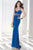 Alyce Paris - Draped Empire Jersey Evening Gown with Rhinestone Foliage Design 35686  In Blue